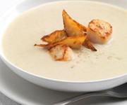 Jerusalem artichoke and vanilla soup with scallops recipe